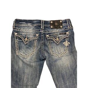 Miss Me Womens Bootcut Jeans Size 27 Rhinestone Back Pocket Design Blue Denim